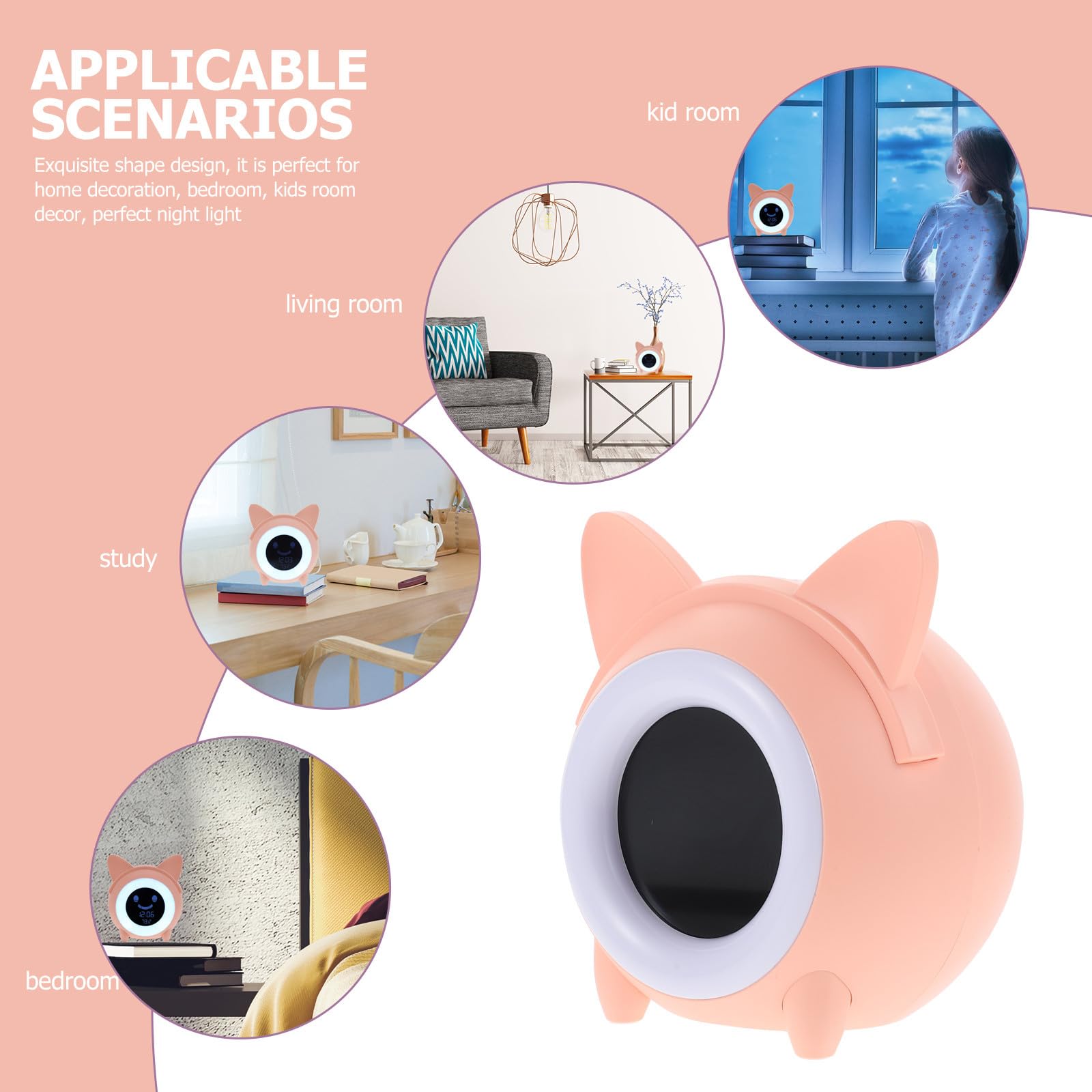 SOLUSTRE Réveil Numérique pour Garçon et Filles Veilleuse Rose, Design Moderne en Plastique, Petite Taille Pratique pour Chambre et Usage Intérieur