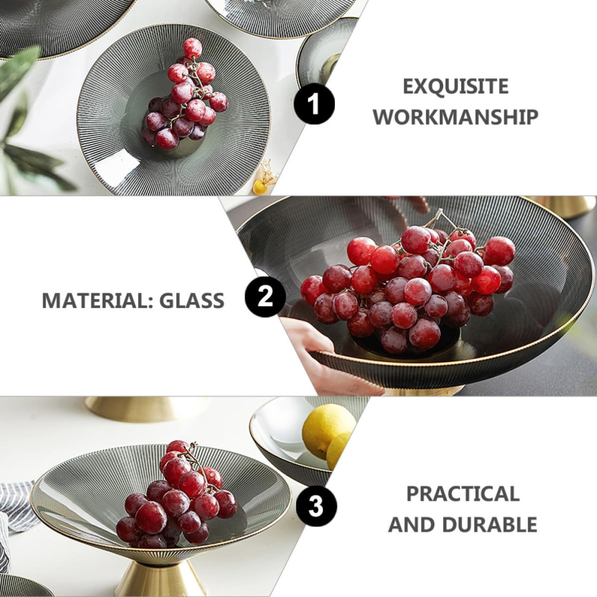Frutero para Mesa de Vidrio Pie, Elegante para Frutas y Dulces