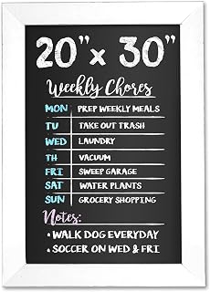 Ilyapa Rustic Wooden Magnetic Kitchen Chalkboard Sign - 20x30 Inch White Framed Wall Hanging Chalk Board for Farmhouse Decor, Wedding, Restaurant Menu