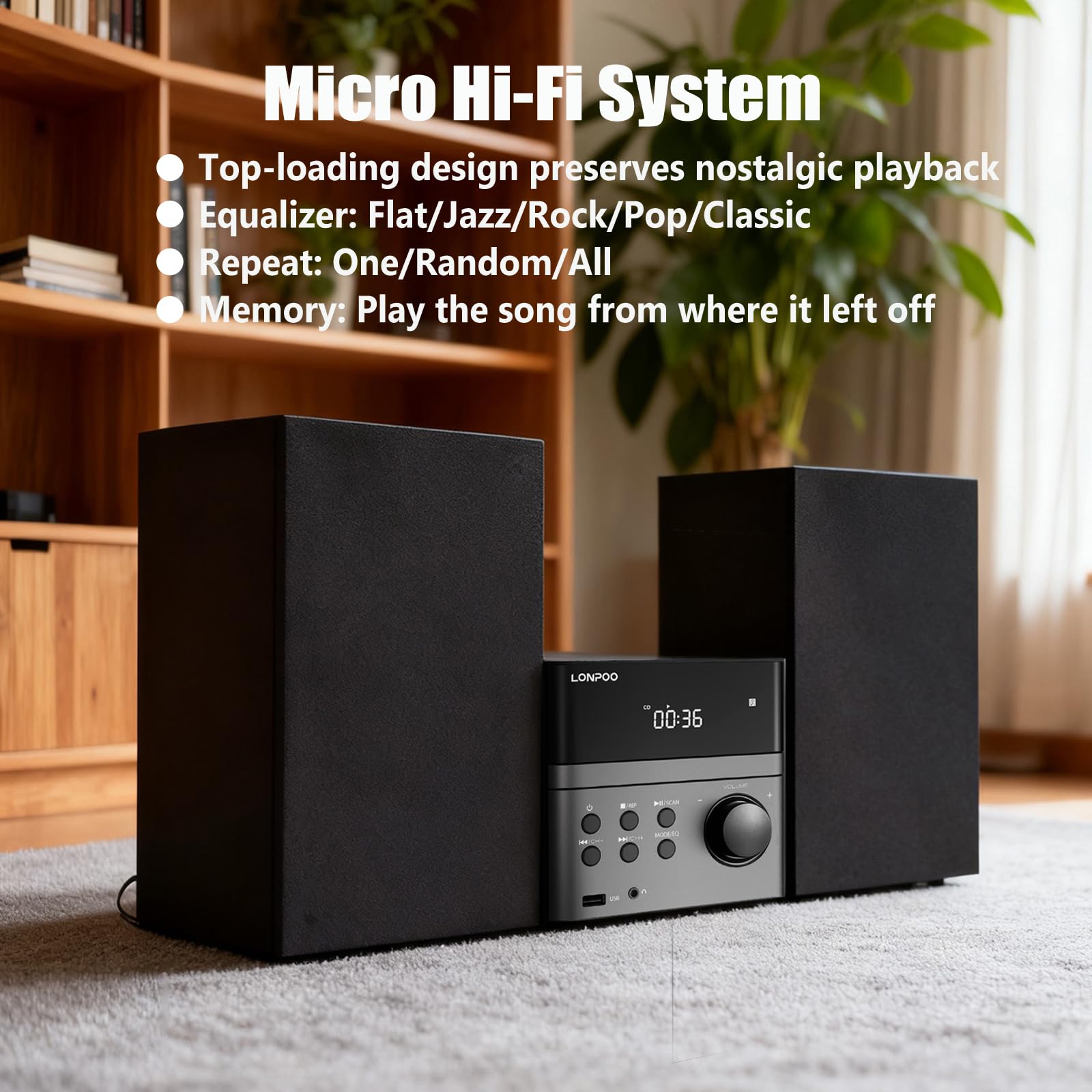 Compact Micro Hi-Fi Stereo System with CD Player & Bluetooth - Dettaglio
