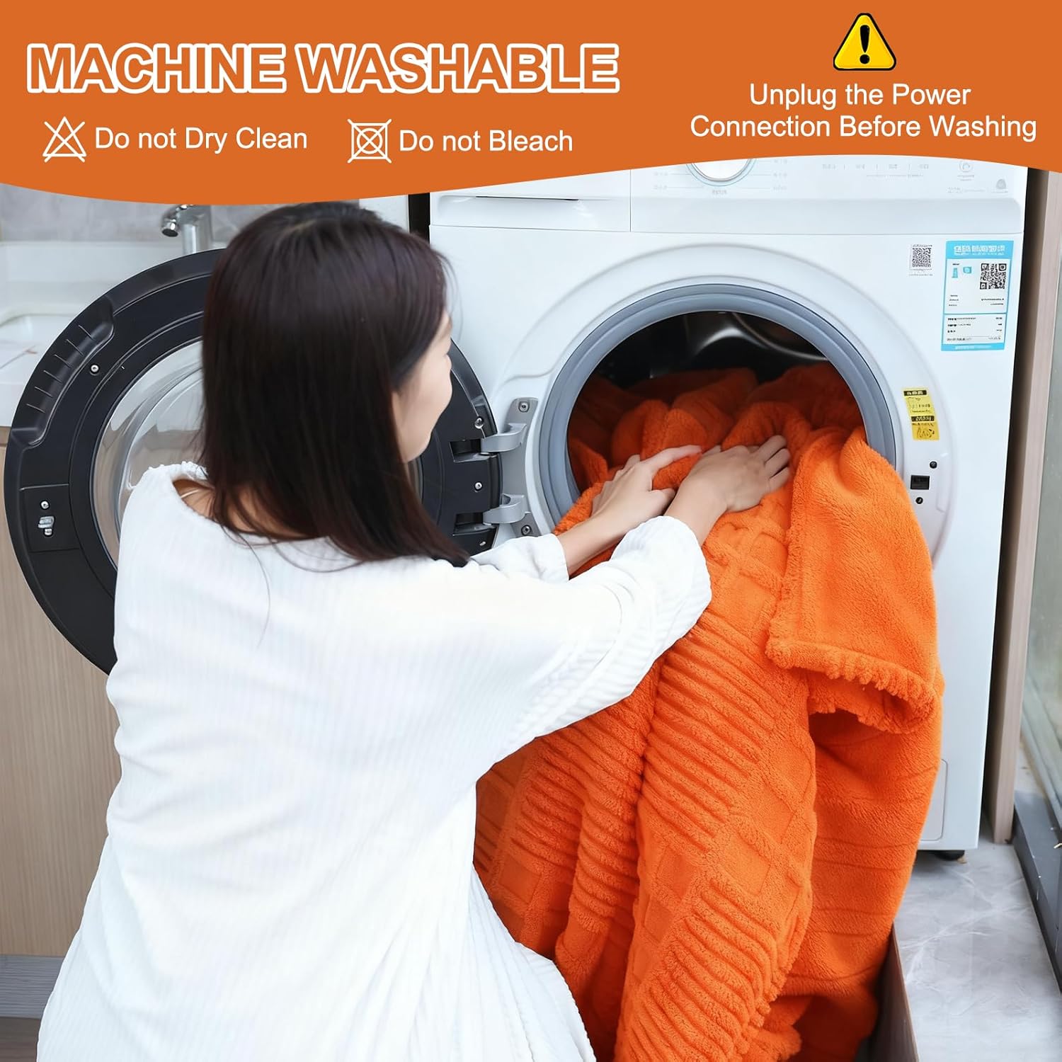 Heated Blanket Electric King, 90"X100" Waffle Heating Blanket with 12 Heat Levels, Fast Heating Blanket with 1-12 Timer Settings, Overheat Protection with ETL & FCC for Home Office -Orange - Image 6