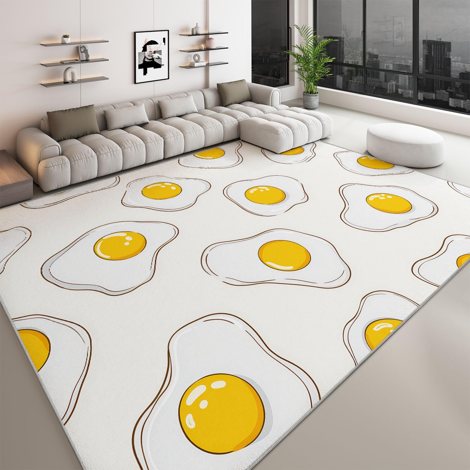 Dywan do sypialni 80 x 150 cm miękki minimalistyczny nadruk, antypoślizgowy dywanik do salonu zmywalny wystrój kreskówkowe jajko płaskie kolorowe klocki - dywan do salonu, pokoju dziecięcego, pokoju