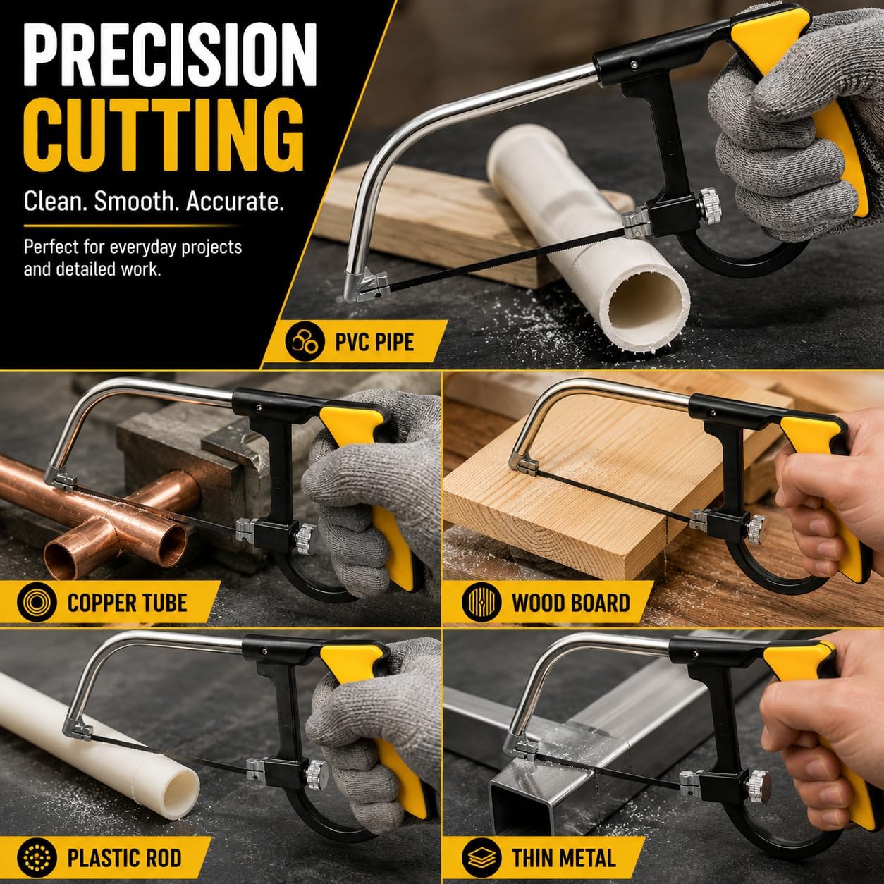 7-Piece Mini Hacksaw Set with Storage Case, Compact Hand Saw Kit for Wood, Metal, PVC, Plastic & Copper, Includes 5 Metal Blades, 1 Wood Blade & Blade Adapter, Portable Hand Saw image 4