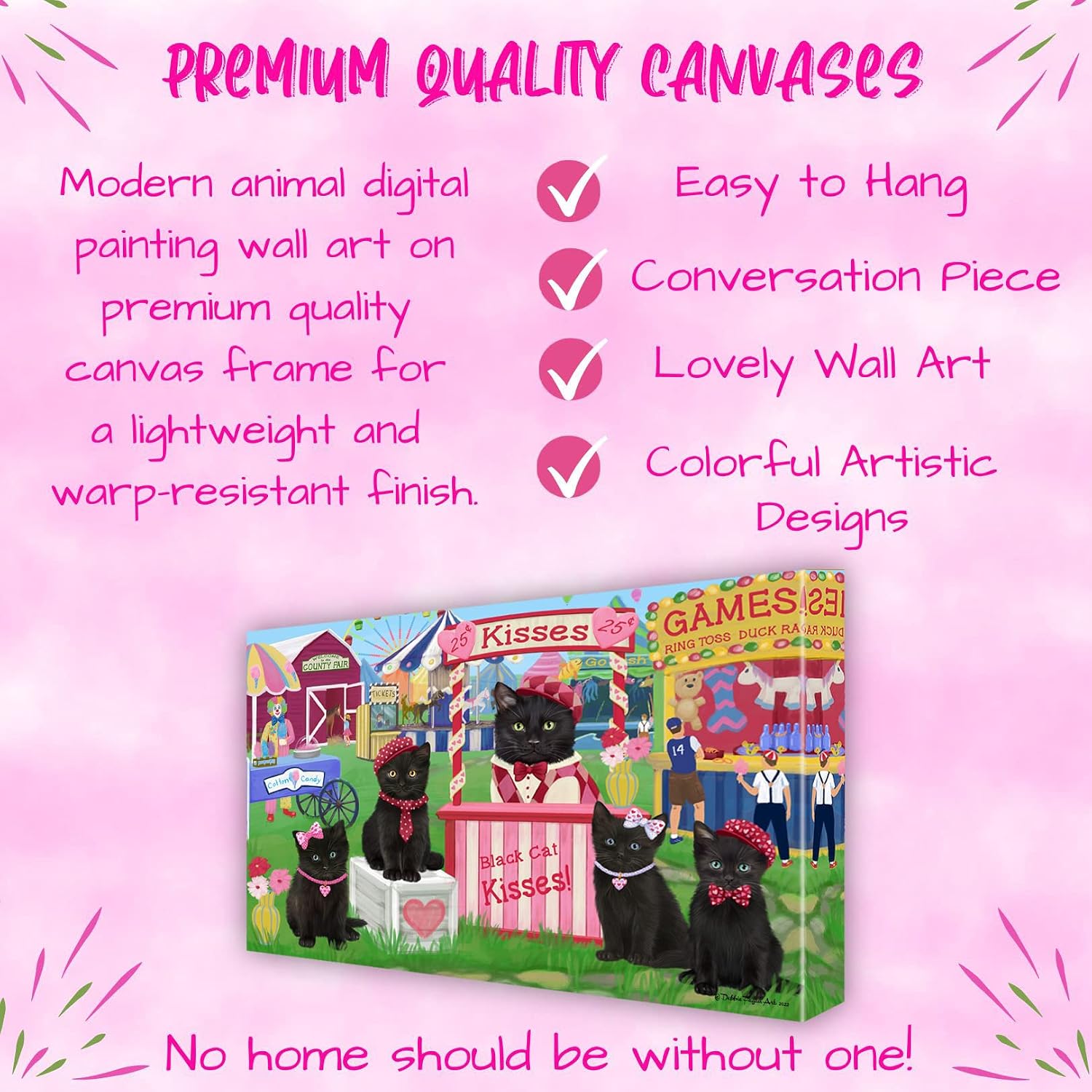 Doggie of the Day Carnival Kissing Booth with Black Cats Canvas Wall Art - Premium Quality Ready to Hang Room Decor - Flat Rolled 16" x 24"
