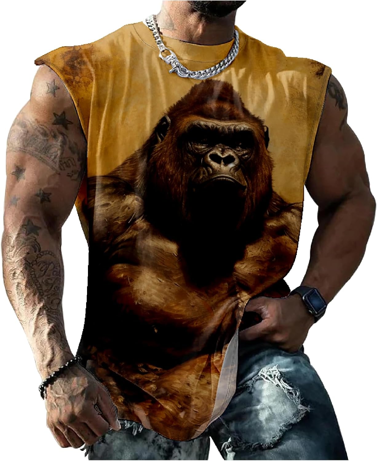 Mens Summer Beast Animal 3D Print Tank Top American Flag Patriotic T-Shirt Quick Dry Novelty Casual Sleeveless Shirts