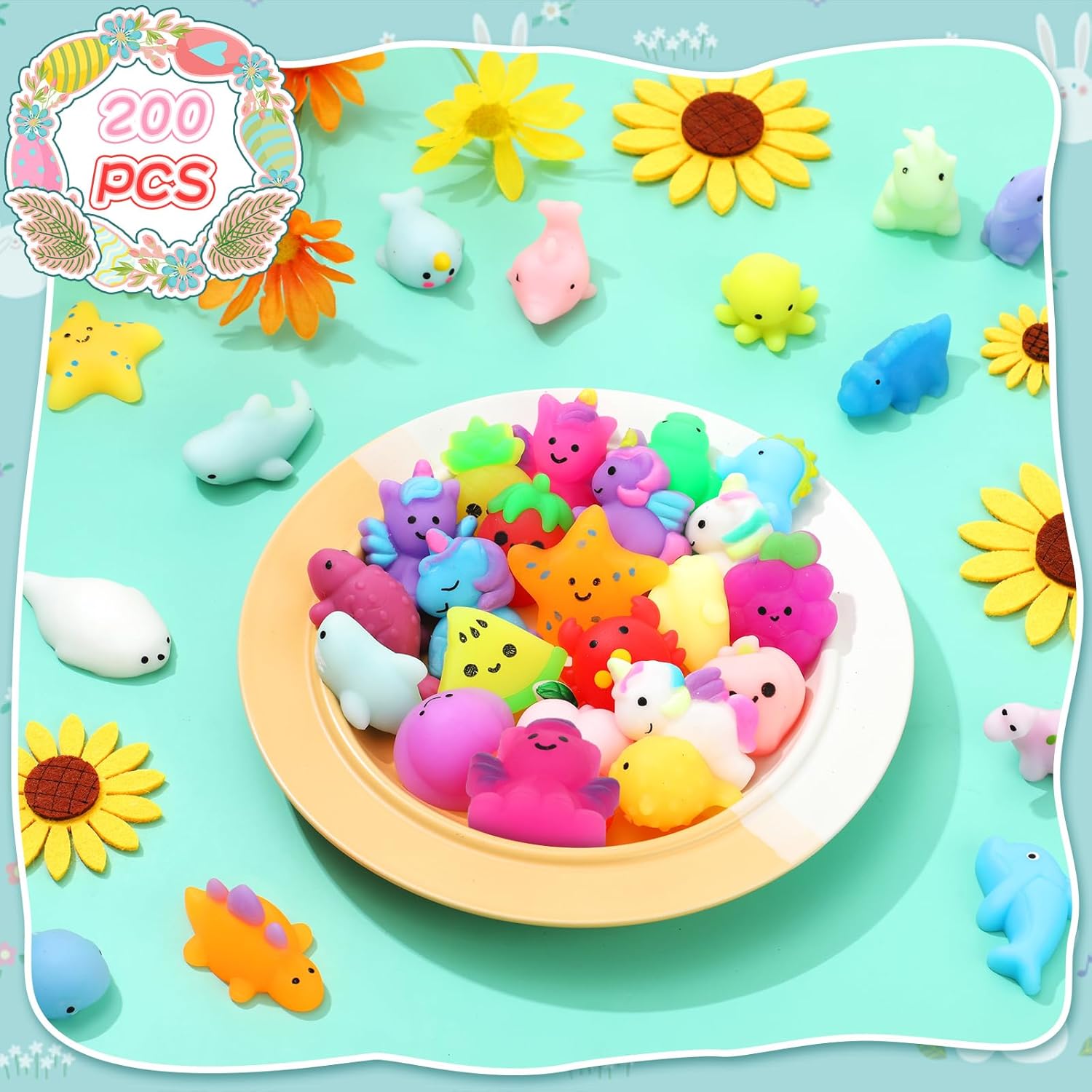 Sosation 200 Pcs Kawaii Toys Dinosaur Unicorn Sea Animals Fruit Stress Toy Birthday Party Favors Stuffers Goodie Bags Stress Toys for Party Favors Supplies