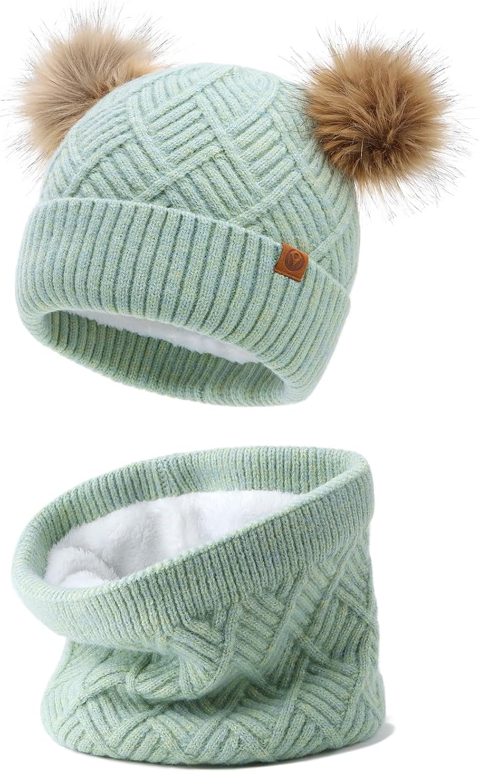 Kids Winter Hats and Scarf Sets Baby Beanie Double Pom Pom Toddler Winter Hat for 2-12 Year Old Boys and Girls.