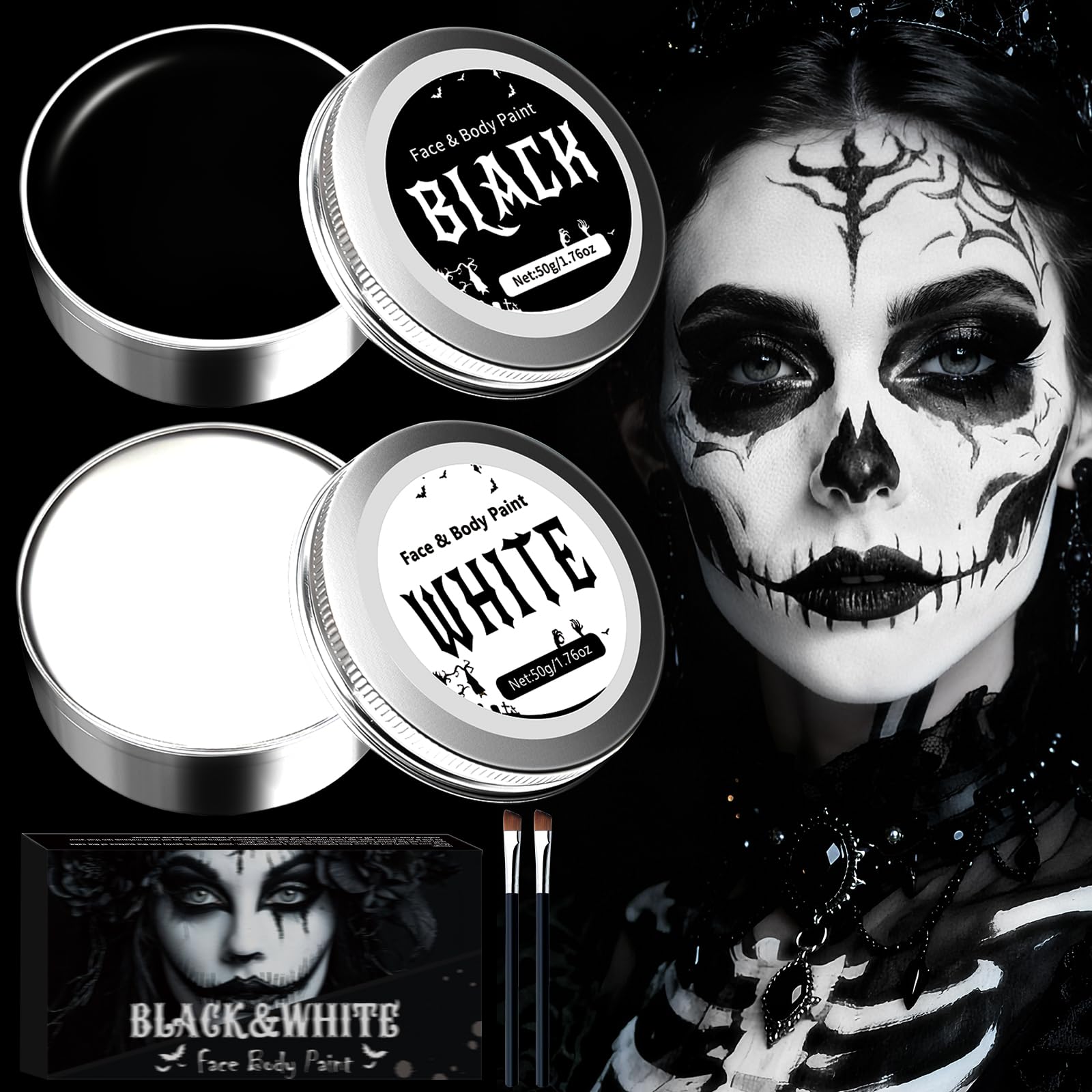 Trucchi Halloween Viso, Trucco Bianco Nero Make up Bambini Adulti, Pittura Viso Bianco e Nero per Halloween Carnevale Feste Cosplay Clown Effetti Speciali Sfx