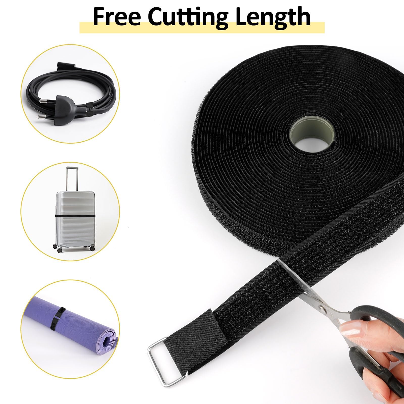 Fascette Fermacavi Riutilizzabili,10M x 2.5CM Fascette Fermacavo con 50 Fibbie,Cable Management Fascette,Fascette Nere Riutilizzabili,Fascette in Richiudibili per Organizzare Cavi,Fili,Tubi Flessibili
