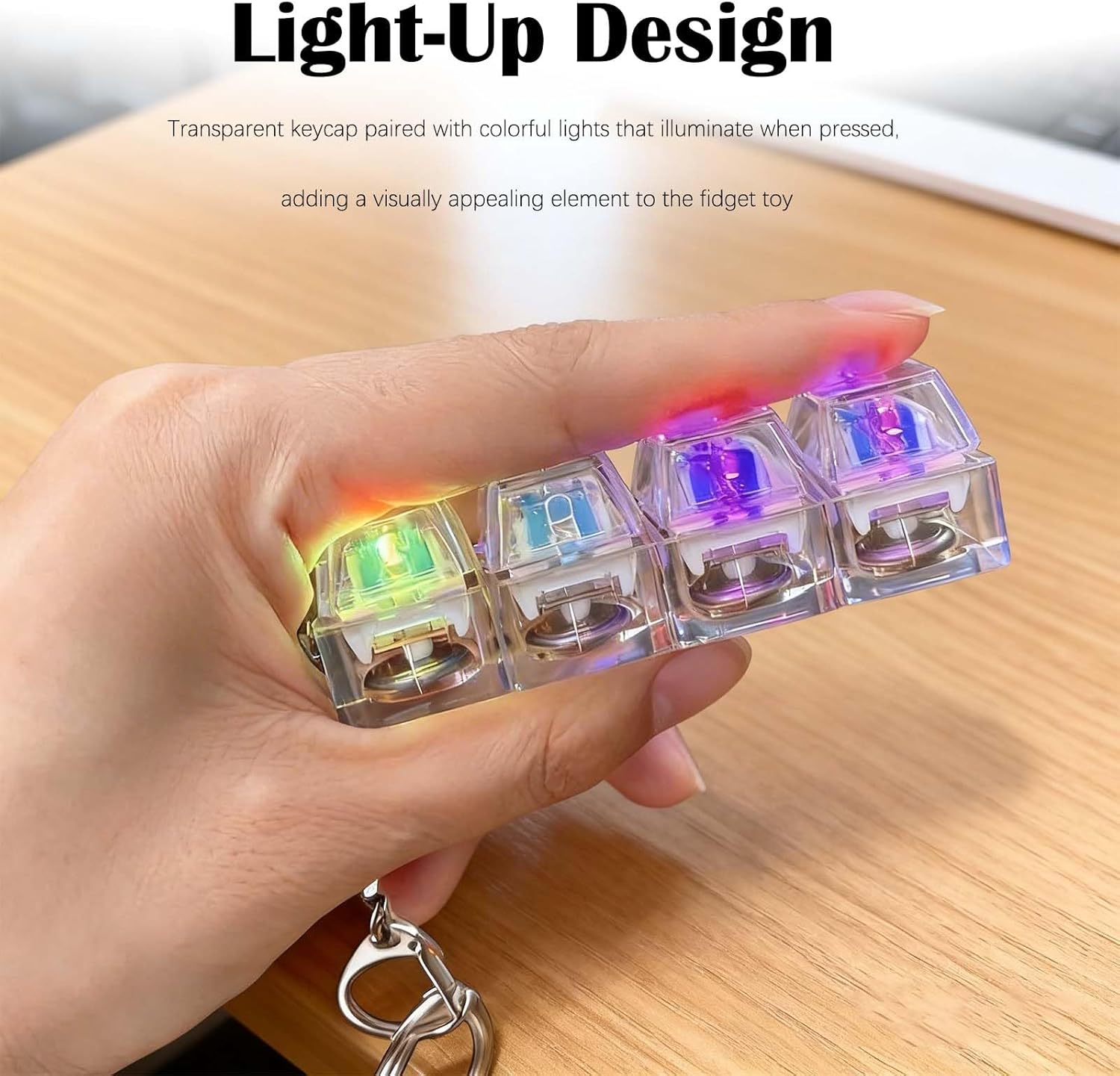 2 Pieces Keyboard Fidget Toy with Light - Mechanical Key Button, Finger Clicker Keychain for Stress Relief and Pass Time, Ideal for Adults, Sensory Decompression Gifts