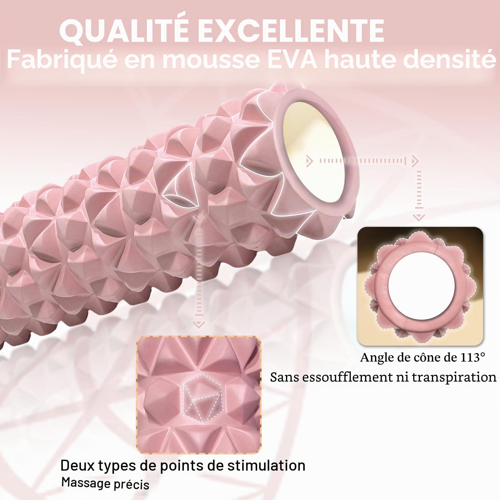 Rouleau de Massage Adulte Unisexe Rouleau Massage en Mousse à Quadrillage Foam Roller pour Soulager les Tensions Musculaires la Pression dans le Dos Rouleau de Massage Musculaire 30×8cm (Rose)