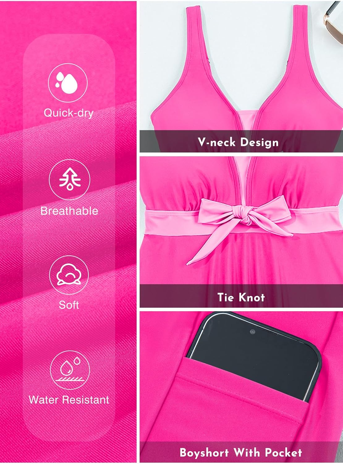 Aleumdr Women Printed Two Piece Tankini Swimsuits Tummy Control Swim Dress High Waisted Boyshort with Pockets - Image 8