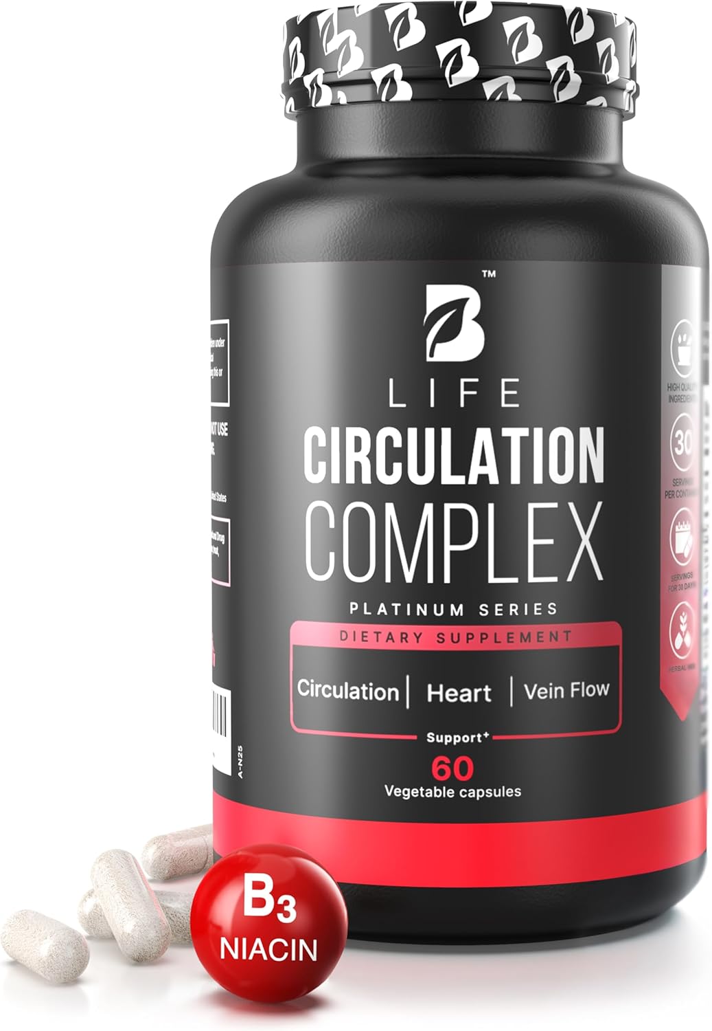 Circulation Support Supplement for Vein & Artery Health | Vascular Support with L-Arginine, Horse Chestnut & Butcher’s Broom | Promotes Healthy Leg Circulation & Vein Function | 60 Capsules