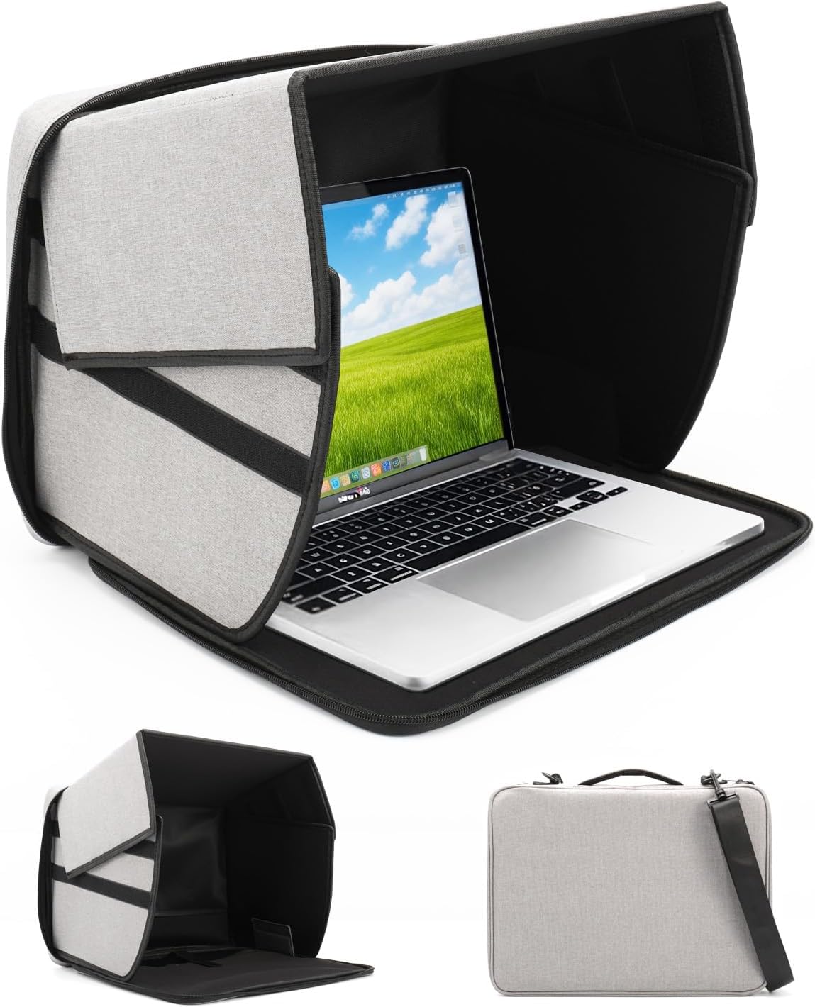 Laptop Sun Shade for Working Outdoor - Computer Sunshade Bag Fits 13-16 inch Laptops PC Glare Shield Privacy Hood Case for Work Outside Travel