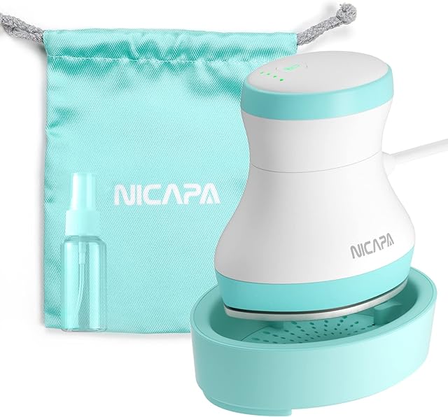NICAPA Portable Mini Heat Press Machine for Iron on Vinyl HTV Projects, Fast Heat-up Iron on Heat Press Transfer Machine for T-Shirt Hat HTV Vinyl &Sublimation Projects on Heat Press Mat [Blue]