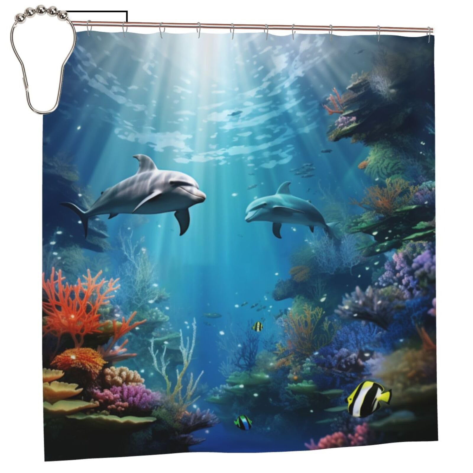 FodPand Blue Ocean Underwater Fish Shower Curtain 70"x70" Waterproof Long Bathroom Curtain Heavy Duty Thick Cloth Bath Curtain Set with Hooks, Modern Abstract Art Pattern Bathroom Shower Curtains