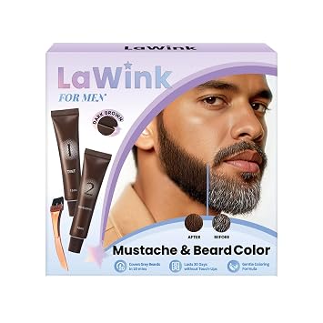 Mustache & Beard Color, Beard Coloring for Gray Hair with Brush Hair & Beard colour for Men, All-in-One Reusable Kit Lasts 30 Days