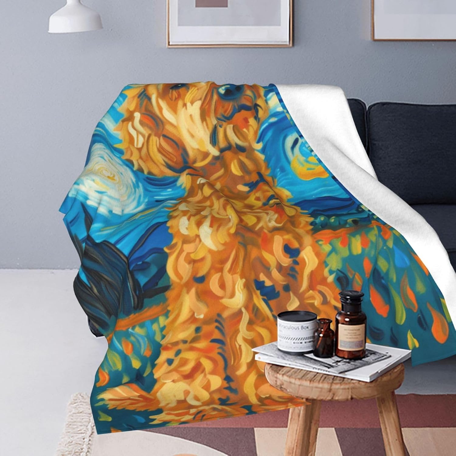 Goldendoodle Blanket for Women, Starry Night Dog Throw Blankets Soft Lightweight Flannel Throws for Bed Sofa Home Decor, Gifts for Girls Kids, 50x60in