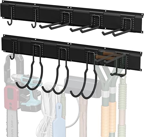 TICONN Estante de almacenamiento de herramientas de organización de garaje, sistema organizador de colgador de pared resistente para cobertizo,