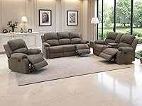 Vista 16 de Juego de 2 sofás reclinables manuales de cuero sintético, juego de sofá reclinable para sala, muebles modernos para sala con portavasos/consola