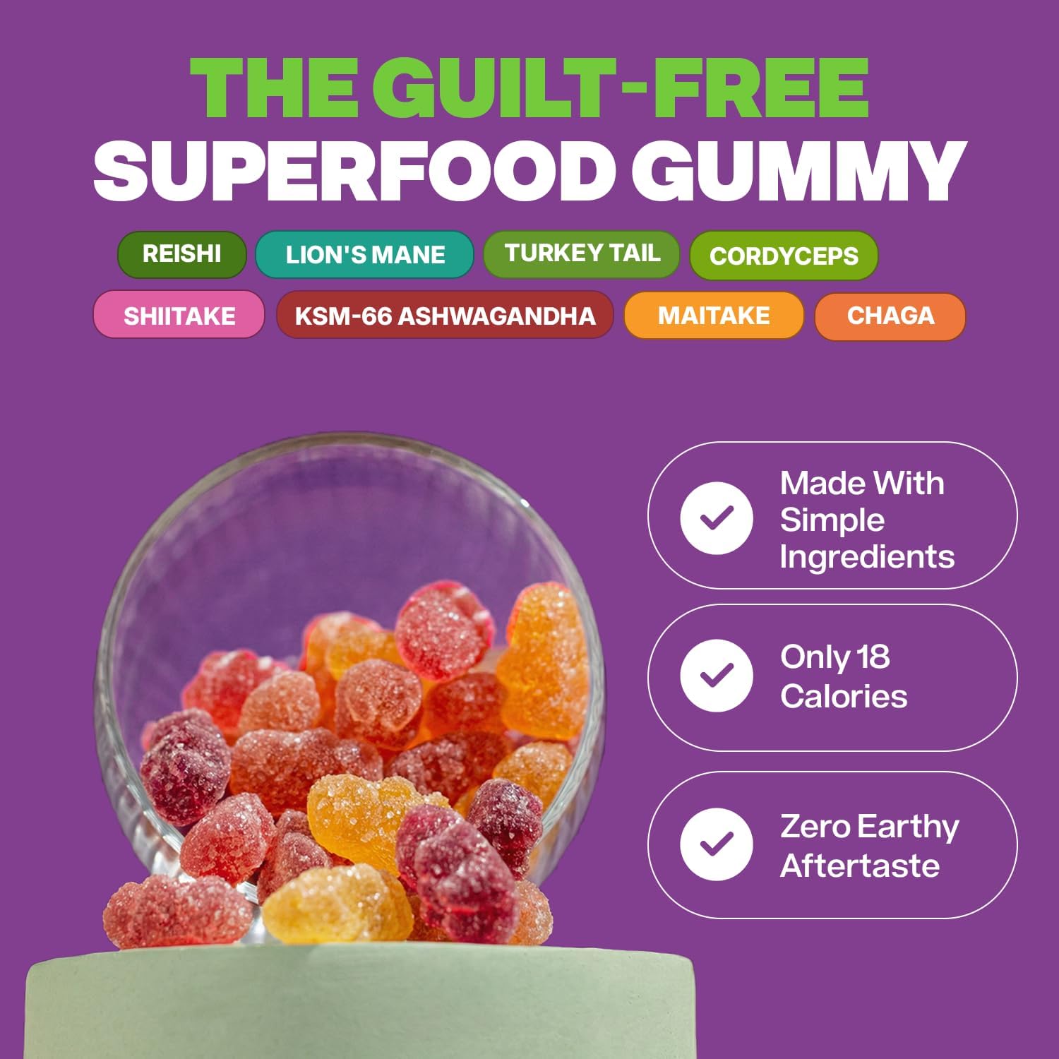 Drops Of Nature Ashwagandha Gummies & Lions Mane Mushroom Supplement – Turkey Tail, Maitake, Reishi, Chaga, Shiitake, Cordyceps – Organic & Low Carb Mushroom Gummies – Immune Wellness (80 Gummy Bears) - Image 6