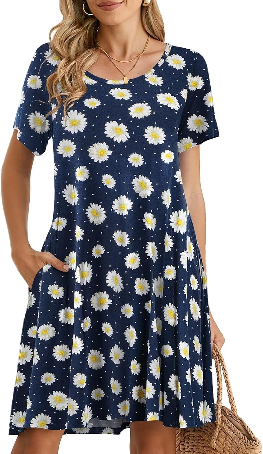 BELAROI Womens Summer Casual T Shirt Dress Loose Swing Tunic Dress Short Sleeve Sundress with Pockets