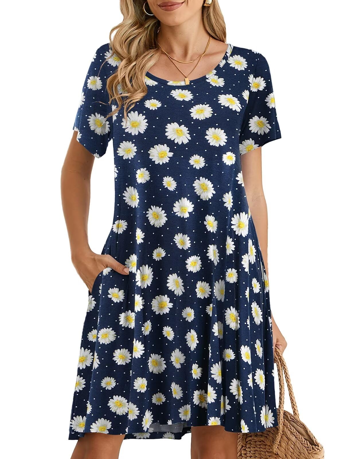 BELAROI Womens Summer Casual T Shirt Dress Loose Swing Tunic Dress Short Sleeve Sundress with Pockets