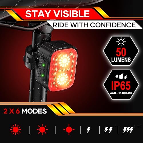 Miniatura 5 de Juego de 3 luces de bicicleta, luz recargable para bicicleta, súper brillante, 8+12 modos, IPX6 impermeable, luces de bicicleta para conducción