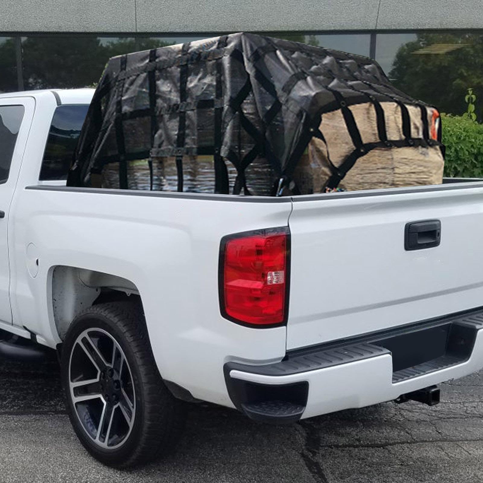 Red de equipaje – Red de carga para camiones de alto rendimiento | Red elástica con mosquetones y bolsa de almacenamiento | Red organizadora de coche para grandes cargas