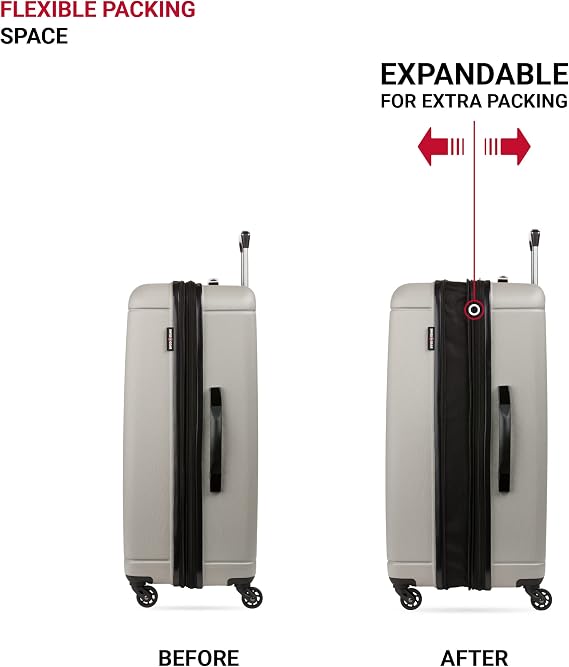 SwissGear 6297 Hardside Expandable Luggage with Spinner Wheels, Silver, Checked-Medium 23-Inch