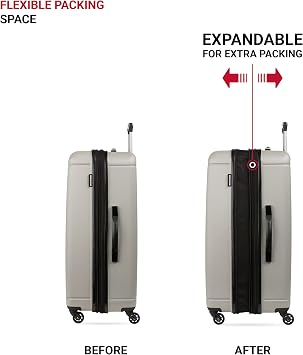 SwissGear 6297 Hardside Expandable Luggage with Spinner Wheels, Silver, Checked-Medium 23-Inch