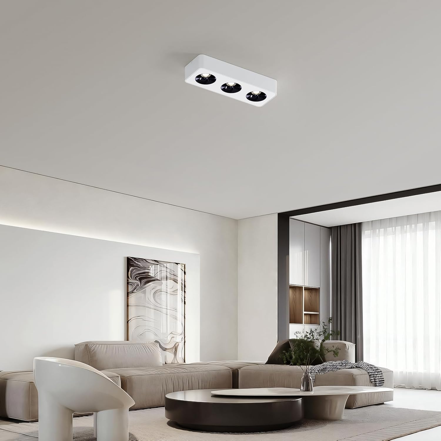 JAYMP Rectangular Modern LED Ceiling Spotlight 3000K Dimmable White Surface Mount Focus Down Light for Living Room Hallway Laundry Room (White, Triple Lamp)