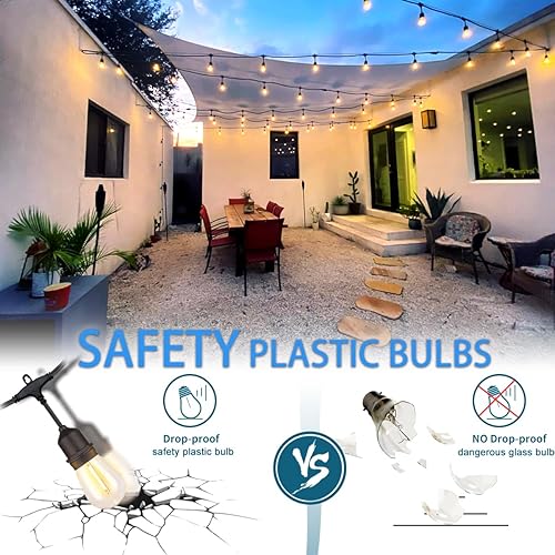 Miniatura 3 de Cadena de luces impermeables para exteriores de 48 pies con 25 bombillas inastillables, luces de patio IP65 para jardín, boda, cafetería, cables sin