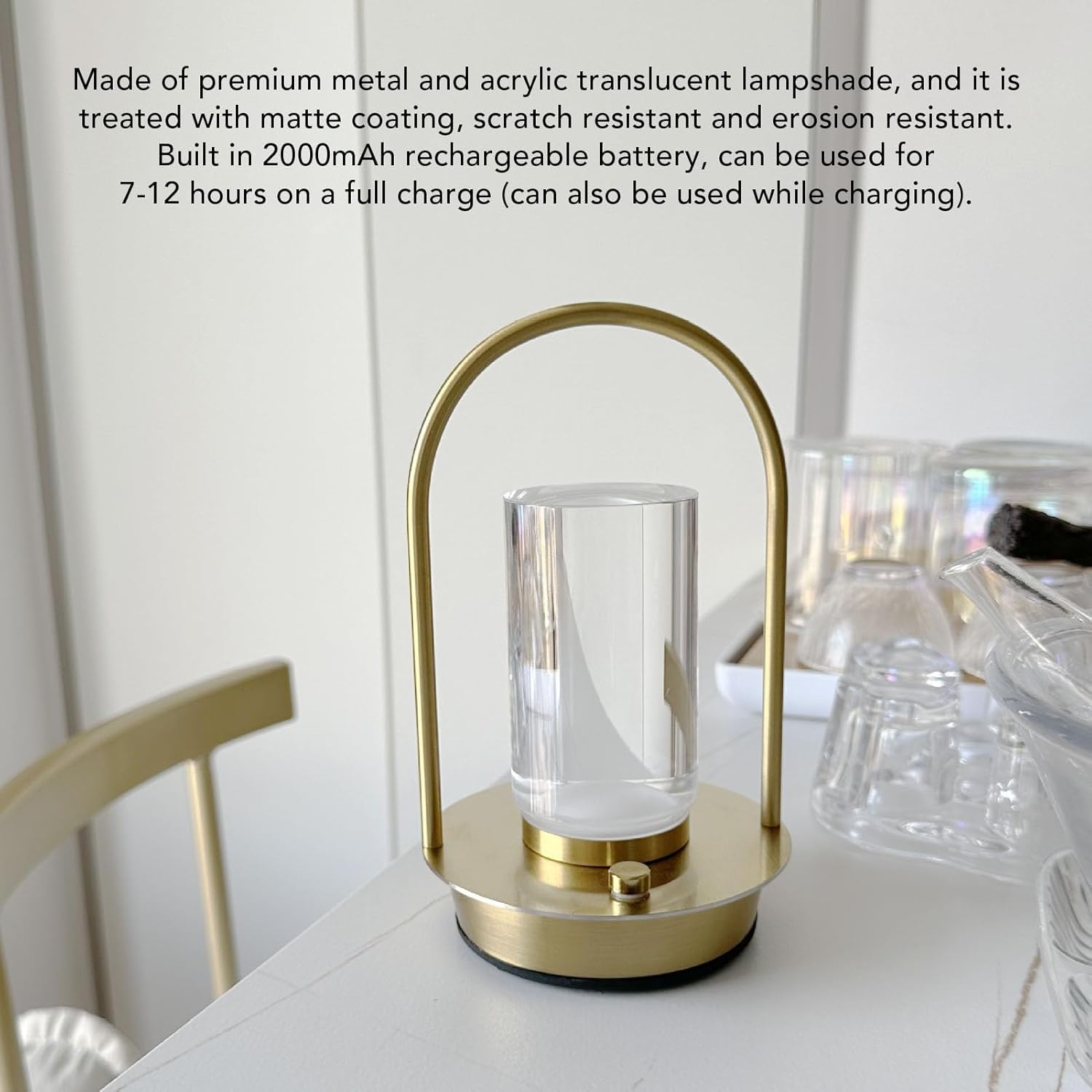 Asixxsix Stepless Dimming Cordless Table Lamp, Portable Metal Rechargeable LED Desk Lamp for Outdoor Indoor, 3000k to 6000k, Touch Control, USB Type C Charging, for Restaurant Bedroom Cafe