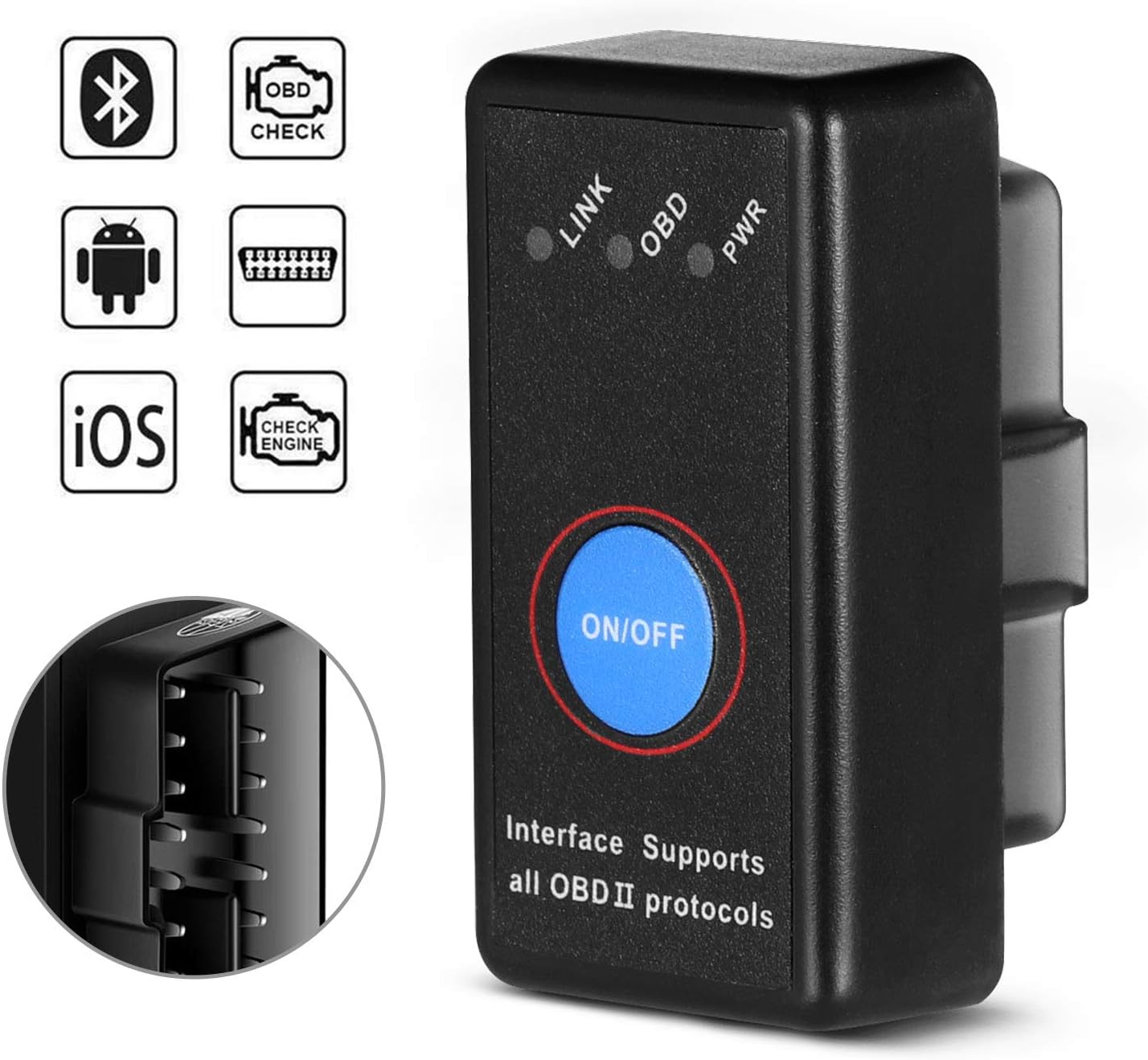 SAVFY Bluetooth OBD2 Scanner Car Code Reader Equal to ELM327 OBDII Adapter Diagnostic-Tool Car Engine Code Reader Tester for iOS & Android