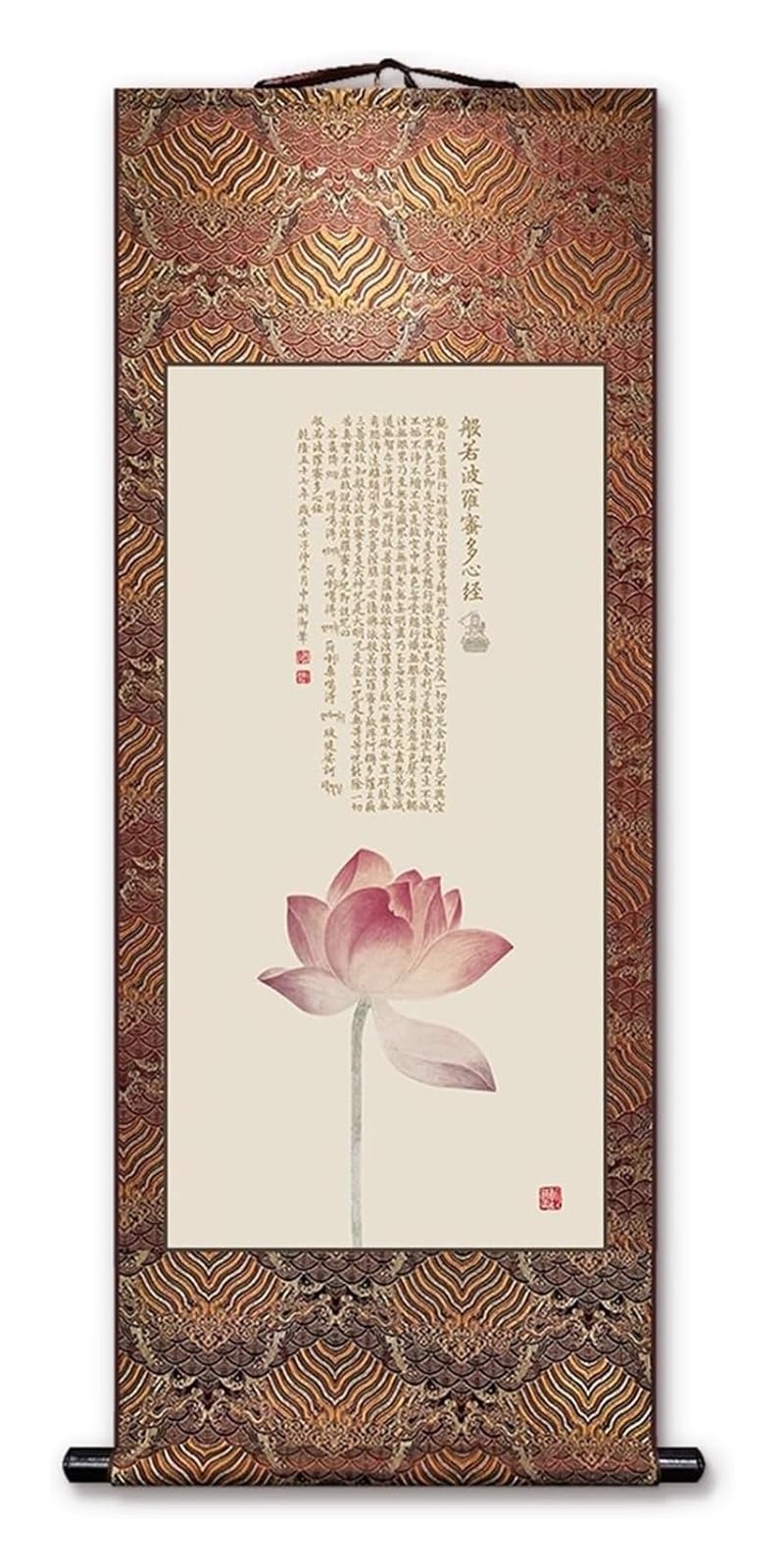 Obraz zwoju „Sutra Serca” w elegancji, pionowa dekoracja ścienna do sypialni, chińskie zawieszenie Feng Shui, kreatywny wybór prezentów(Brown A,79L x 186W cm)