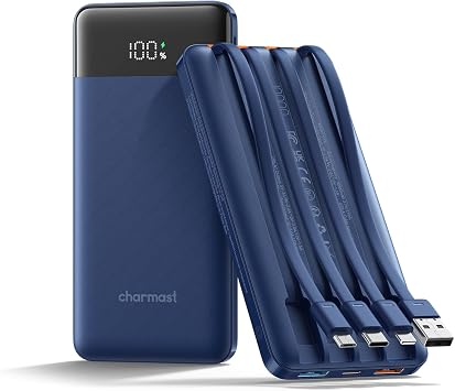 charmast Portable Charger Fast Charging,Built-in 4 Cables,6 Outs & 4 Inputs
