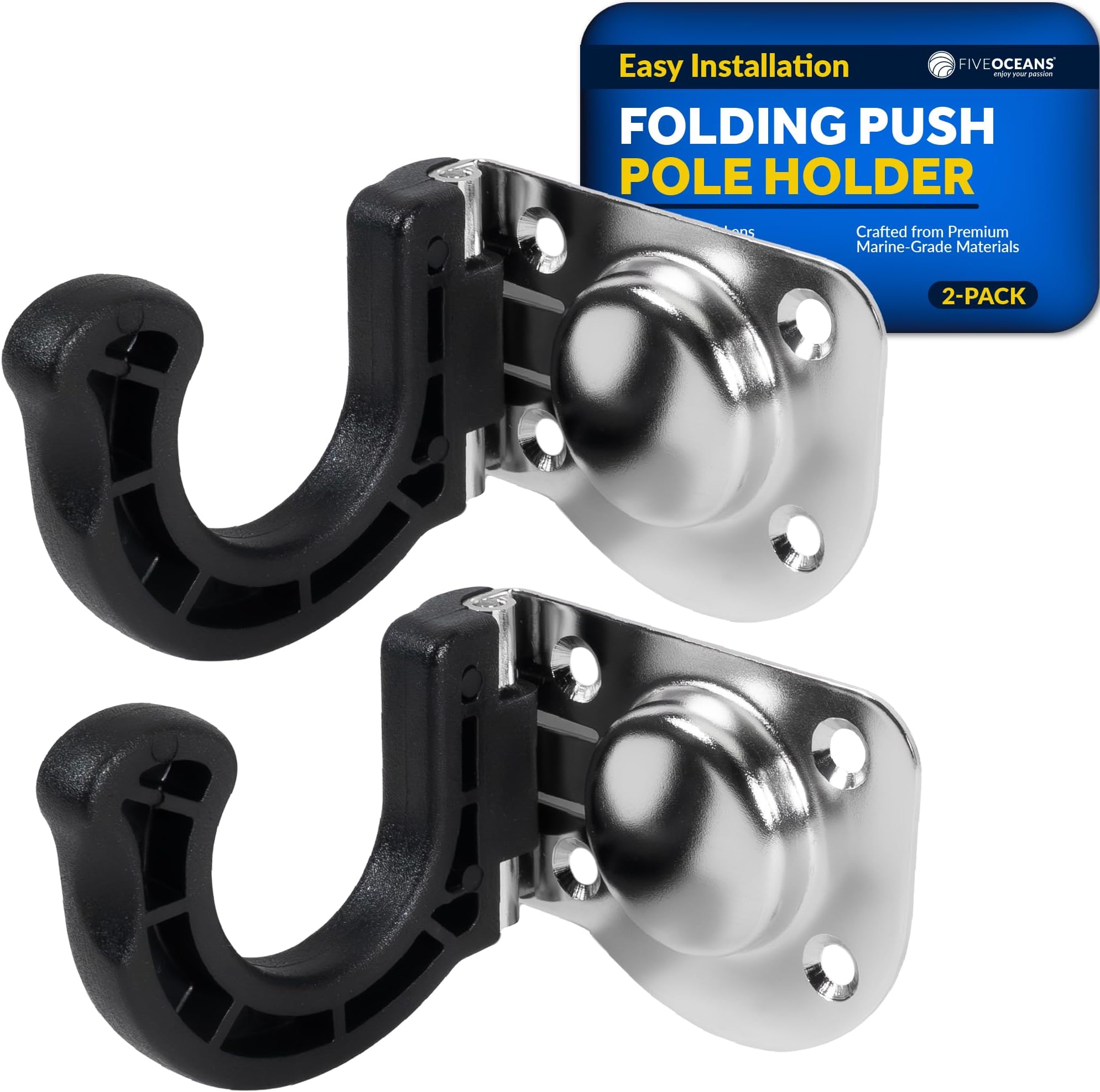 Five Oceans Push Pole Holder - Folding Push Pole Holder for Boats - 2-Pack - Durable Stainless Steel & Nylon Design - Secure Storage Solution - FO4801