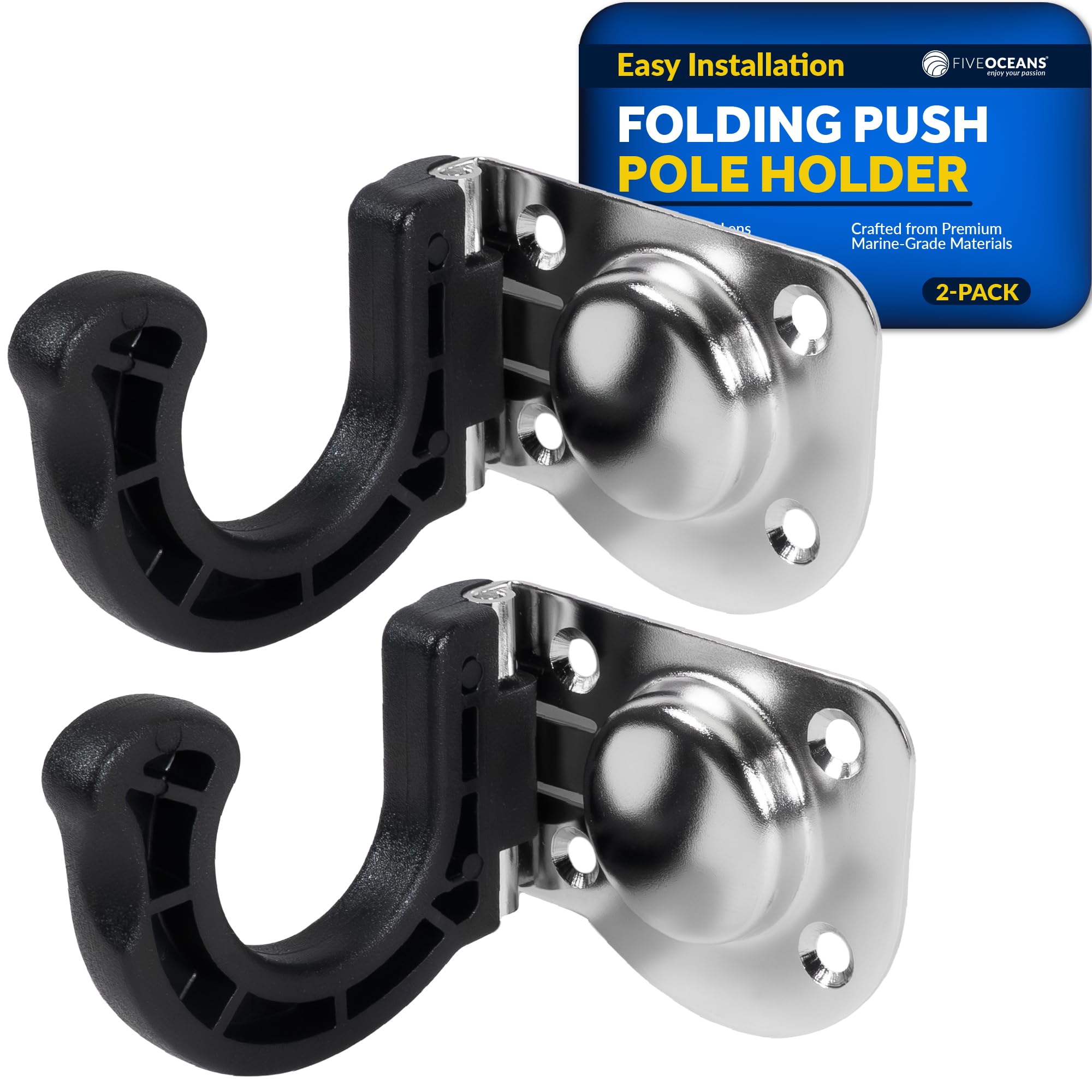 Five Oceans Push Pole Holder - Folding Push Pole Holder for Boats - 2-Pack - Durable Stainless Steel & Nylon Design - Secure Storage Solution - FO4801