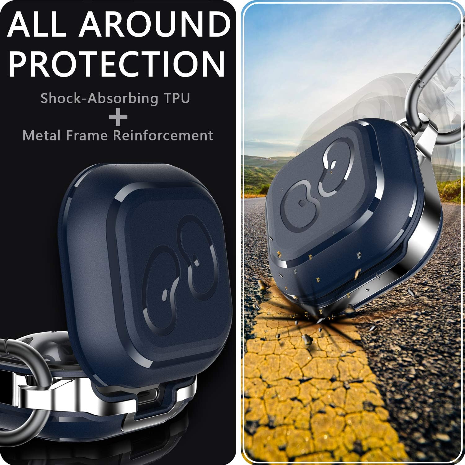 KINGRUNNING for Galaxy Buds 2 Case (2021)/ Galaxy Buds Pro Case (2021)/ Galaxy Buds Live Case Cover (2020), Alloy TPU Full Protection Shockproof Carabiner Compatible for Samsung Earbuds, Navy