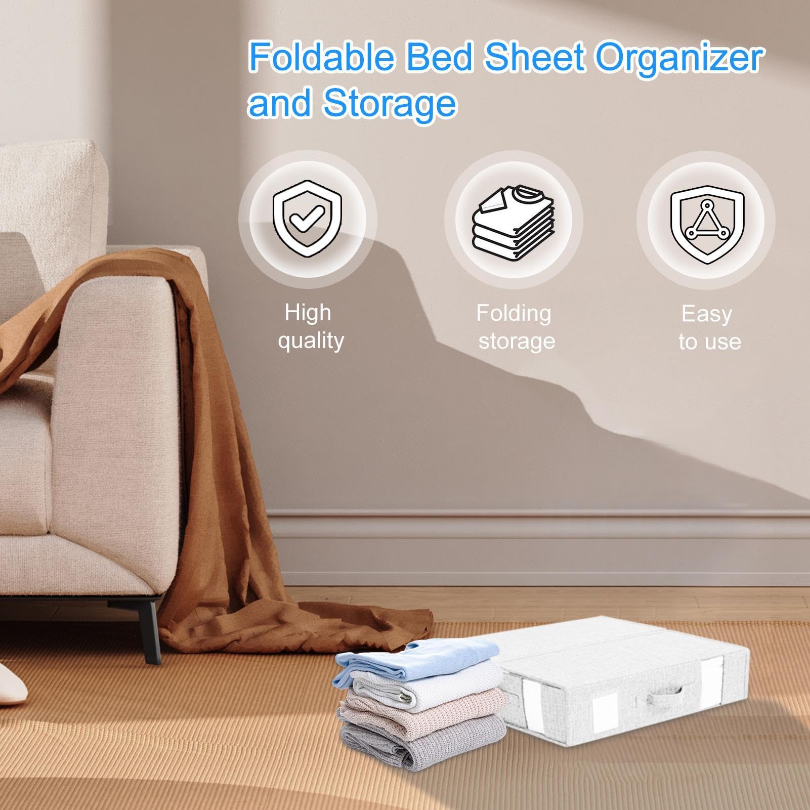 Organizador de sábanas plegable, caja de almacenamiento para funda nórdica con ventana transparente y asas, organizador y almacenamiento de sábanas plegables, fundas de edredón y fundas de almohada
