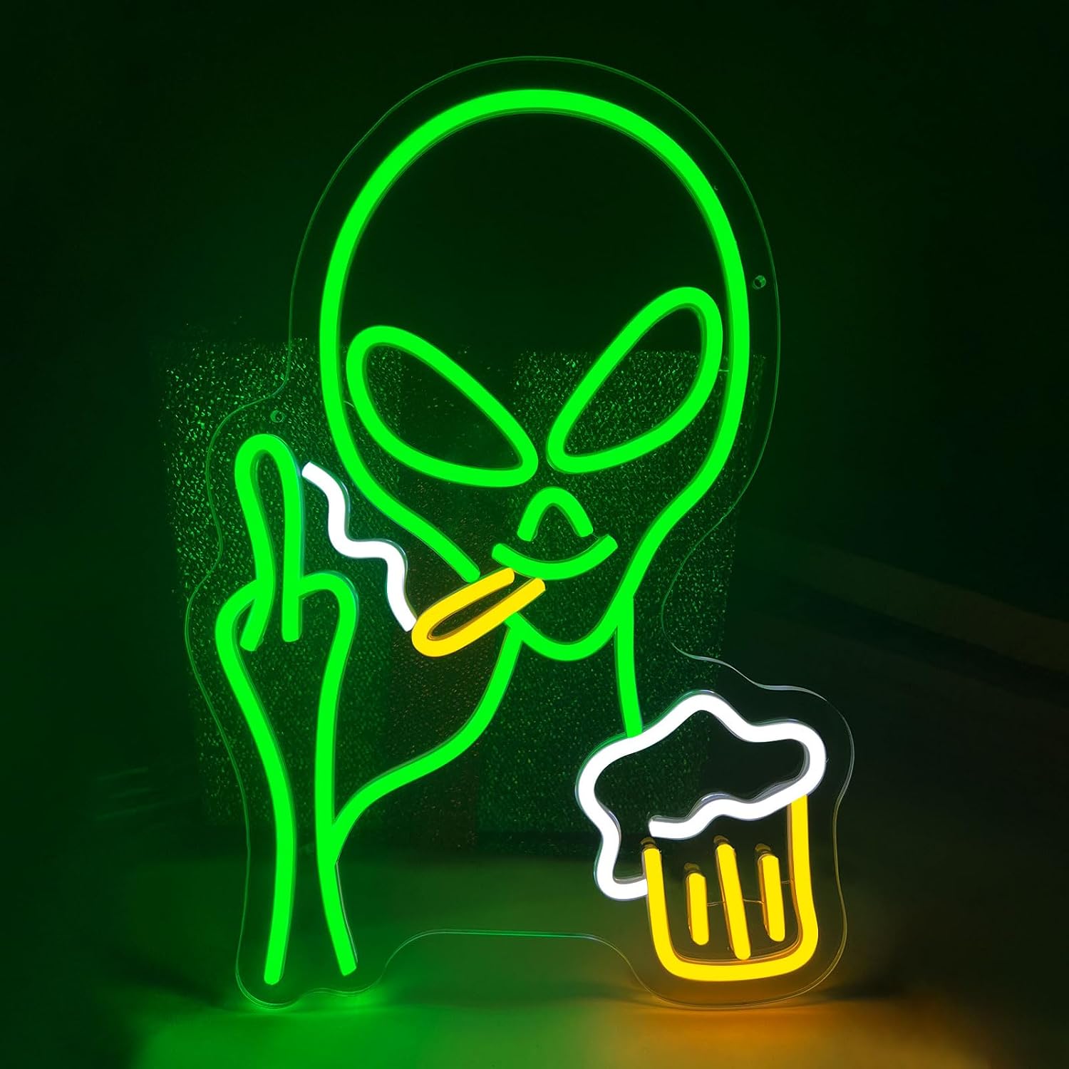 Green Alien Neon Sign, Beer Bar Alien Neon Light for Wall Decor, Dimmable LED Lights Signs for Bedroom Man Cave Game Room Home Bar Party Decoration,USB Powered Alien Light up Sign for Kids Teen Boy Birthday Christmas Presents