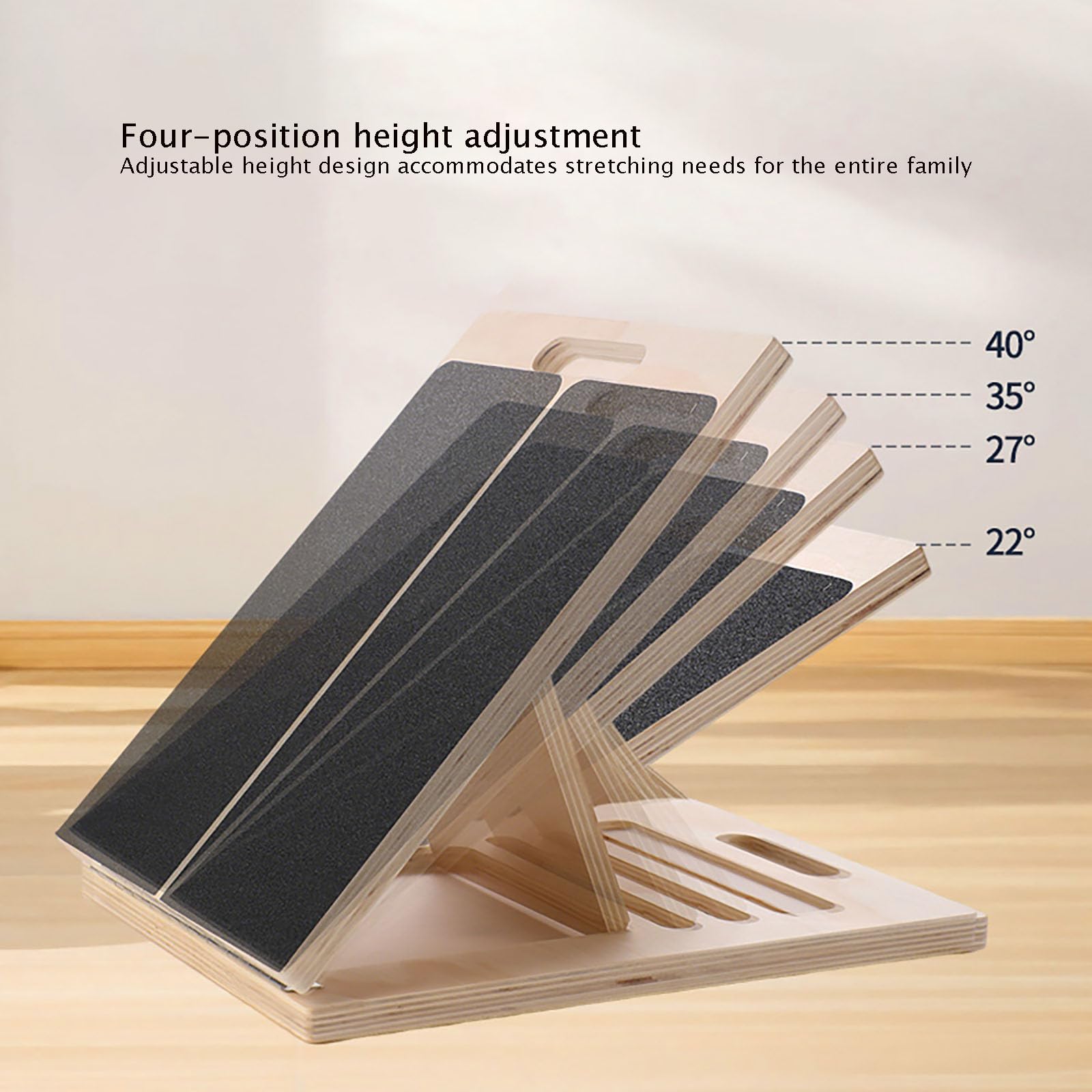 Regulowana drewniana deska do rozciągania łydek, 4-poziomowa deska balansowa z antypoślizgową powierzchnią, nośność 200 kg, rozciągacz kostek do ćwiczeń i fizjoterapii
