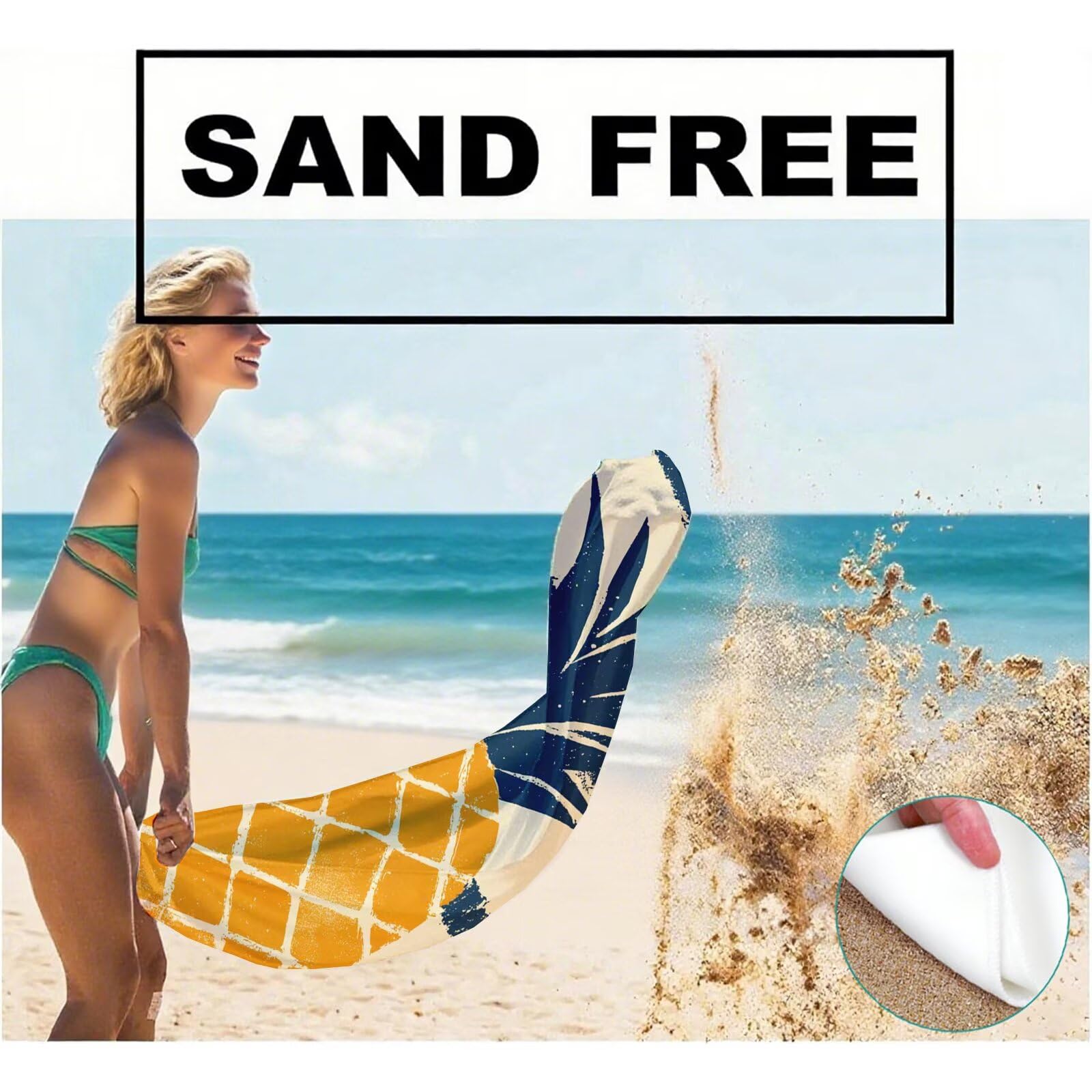 Serviette de Plage Microfibre Serviette Plage 100x220 2 Pack Séchage Rapide, Anti-Sable, Absorbante Fonction drap de plage xxl pour Bain, Sport, Voyages, Sauna, Piscine, Yoga, avec Sac Ananas Q-620