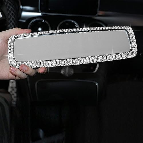 Miniatura 4 de Espejo retrovisor de automóvil con diamantes de imitación brillantes para mujer, con adornos interiores de automóvil (plateado)