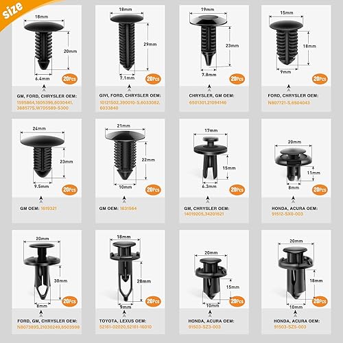 Miniatura 2 de GOOACC - Kit de 240 clips de retención a presión para automóvil, remaches de plástico y sujetadores, clips para guardabarros, paneles y tapicería