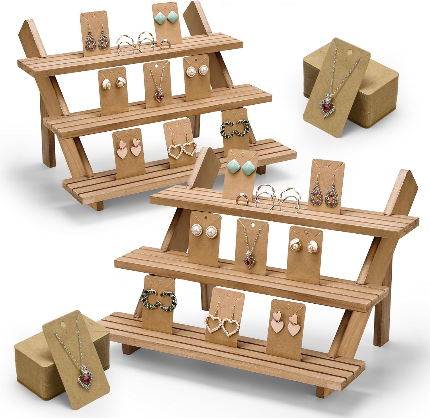 Amazon.com: FACULX 2 Pack 3-Tier Wood Earring Display Stand with 100pcs ...