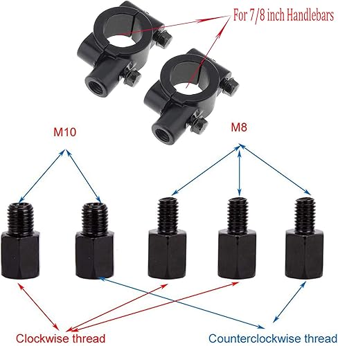 Miniatura 6 de Espejos retrovisores para motocicleta, espejo lateral de 0.315 pulgadas, 0.394 pulgadas, 0.394 pulgadas, abrazadera de montaje de barra compatible