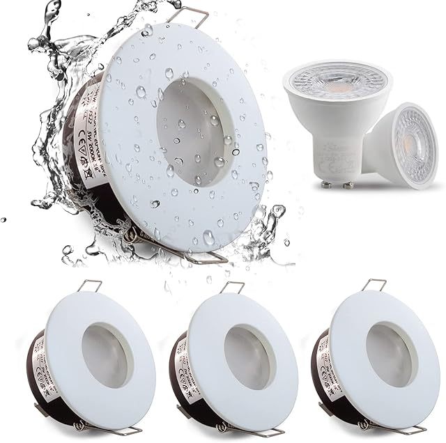 4XSweier IP65 Waterproof LED Recessed Ceiling Lights, 5W Warm White 3000K LED Spot, Suitable for Bathroom and Kitchen spotlights (Configure GU10 Lamp Holder) Downlight Cut-Out 68mm