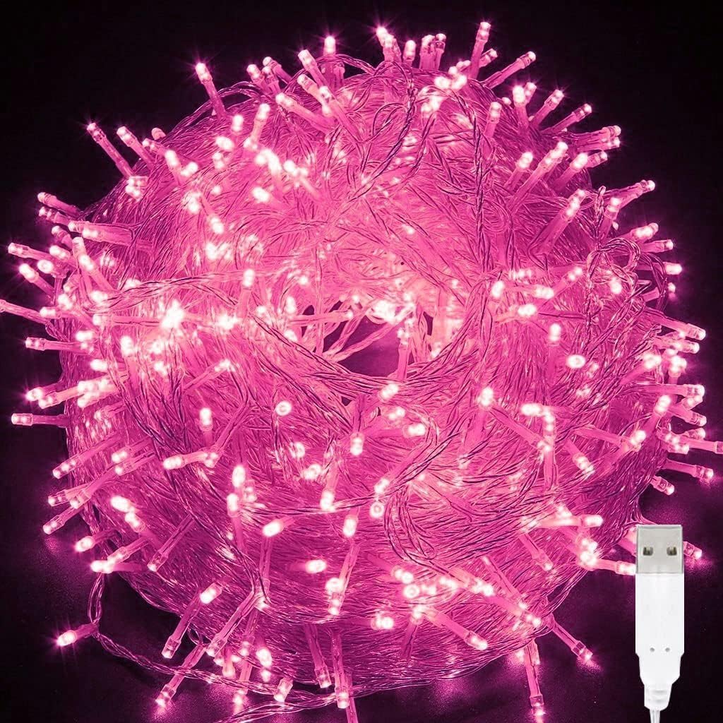 SHANJIA Fairy Lights String Lights,10M 80LED USB Light String Indoor Fairy Lights Indoor Outdoor Rope Fairy String Lights Fairy String Christmas Tree Decoration Light String (Pink)